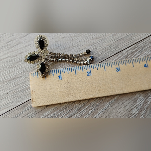 Art Deco Cocktail Rhinestone Earrings Black & Clear Dangled Pageant RARE - Picture 7 of 10